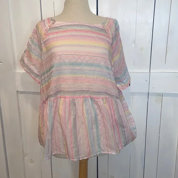 NWT By Anthropologie Letty Neon Embroidered Top - Picture 1 of 5